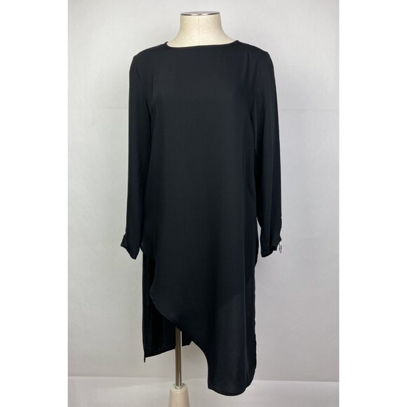 Zara Black Tunic Top Size XS Womens Blouse Long Sleeve Chiffon Assymetric - Picture 5 of 13